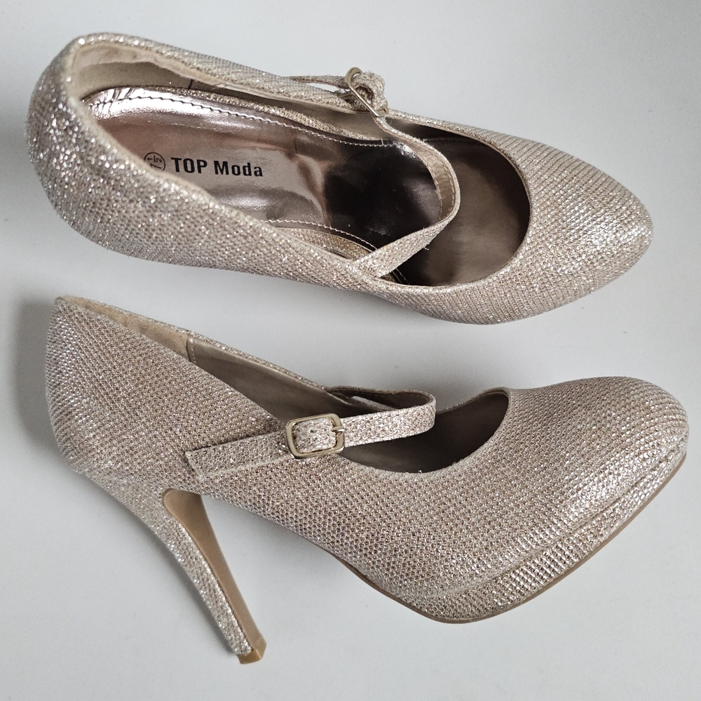☆ TOP MODA Metalic Mary Jane Pump, 7.5